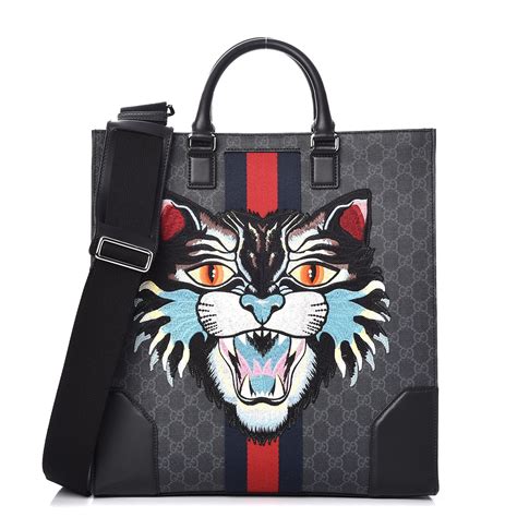 gucci gg supreme tote angry cat|Gucci GG Supreme Tote with Embroidered Angry Cat .